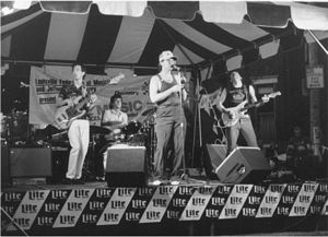 Lamont Gillispie & the Homewreckers at the 1989 Garvin Gate Blues Festival. L to r, Jimmy Brown, Paul Tkac, Gillispie and Ricky Mason