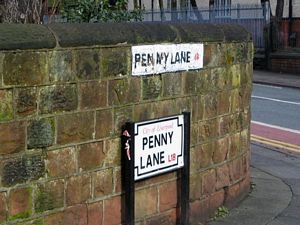 Photo of The sign marking Penny Lane (which has been stolen countless times over the years).