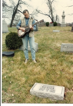 Pen Bogert playing 'Guitar Rag' at the dedication<BR /> of the Sylvester Weaver headstone. Photo by Keith Clements